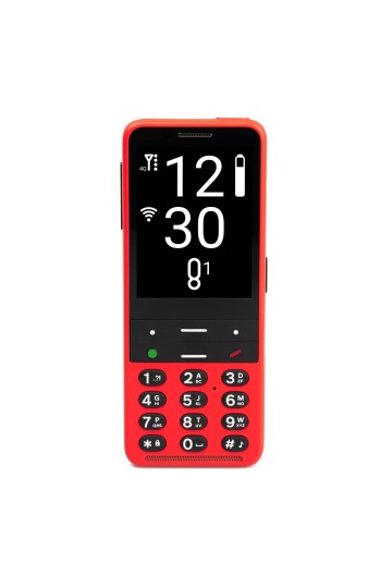 Přední strana červeného telefonu BlindShell Classic 2