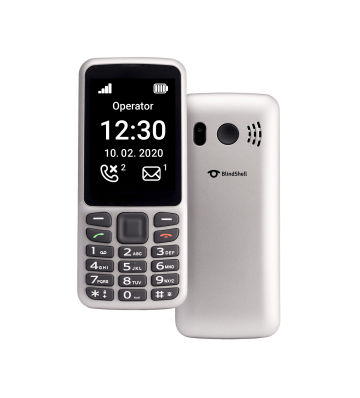 Mobilní telefon BlindShell Classic Lite ve stříbrné barvě zepředu i zezadu